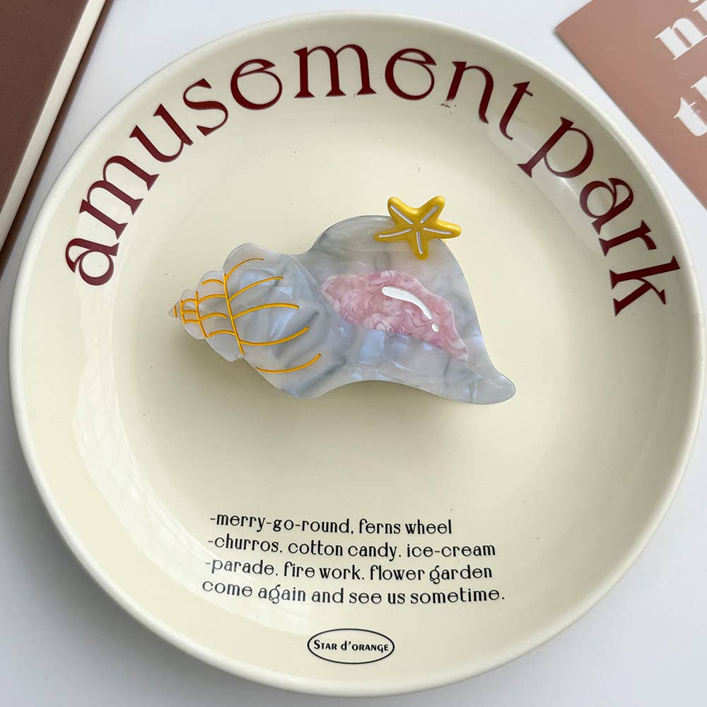 SoapElenGlen - Wholesale Hair Clip - Women's - Seahorse & Conch Hair Clip, Ocean Inspired Acetate Hair Claw0
