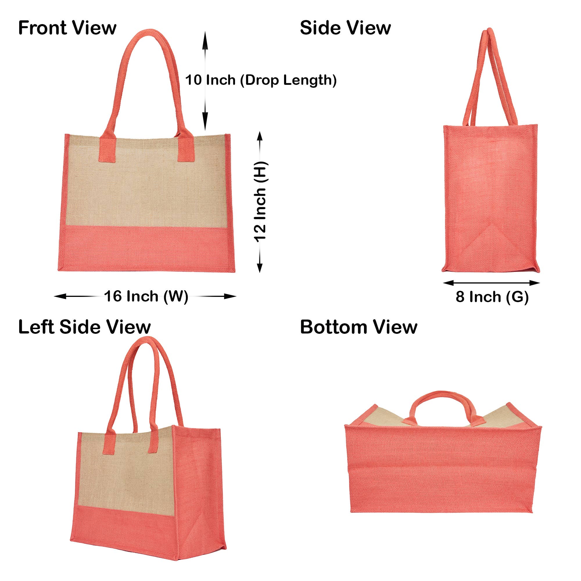 ecojutebags – wholesale Tote bag – Unisex – Pack 4 Jute Shopping Bags– Two-Tone Design with Long Handles7