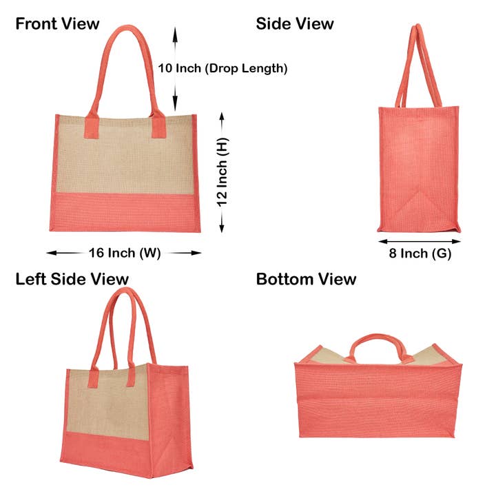 ecojutebags – wholesale Tote bag – Unisex – Pack 4 Jute Shopping Bags– Two-Tone Design with Long Handles7