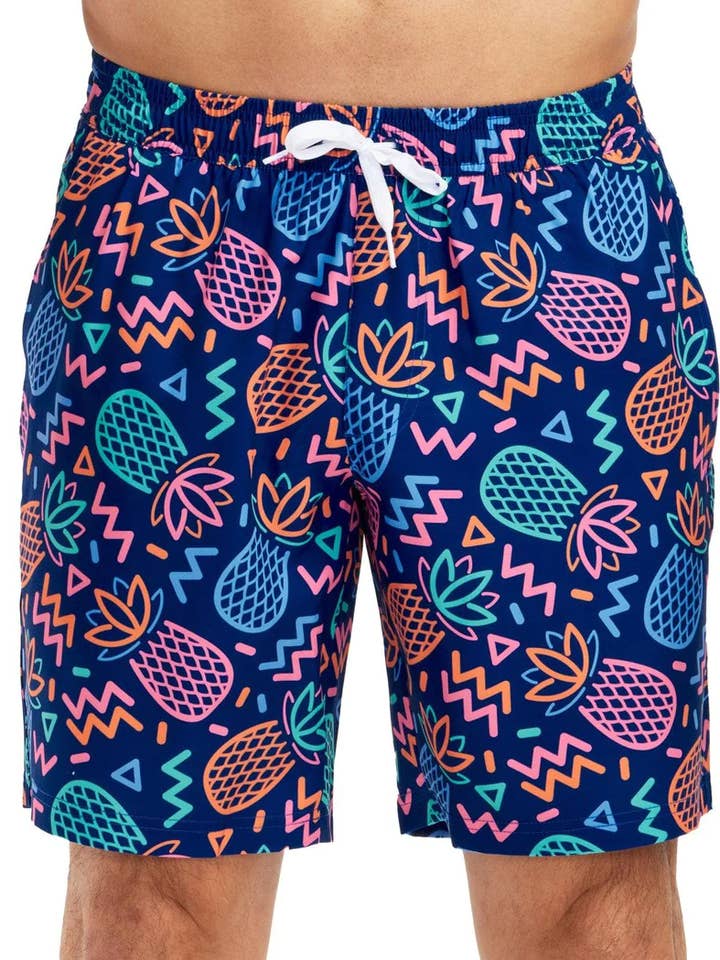 Tipsy Elves - Wholesale Swim Shorts - Men's - Party Pineapple 7.5" Stretch Swim Trunks - Men's Swim Shorts0