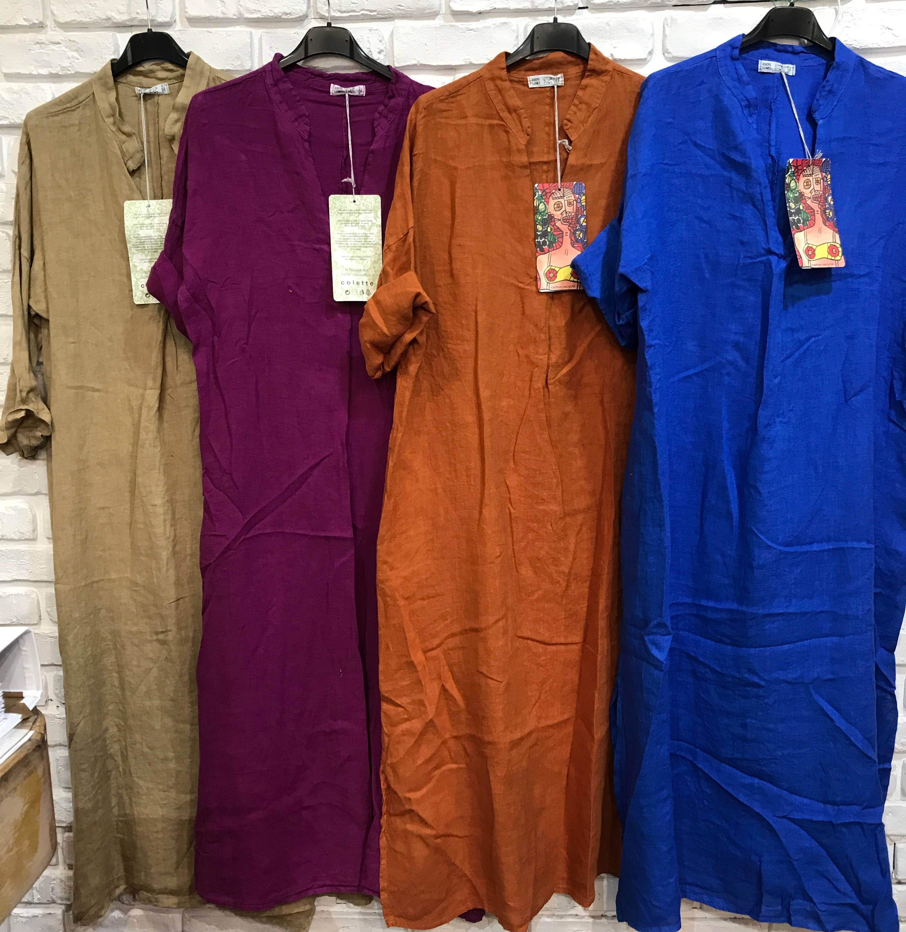 la maison des fibres naturelles – wholesale Klänning - Dam – Lång klänning med tunisisk krage 29340 i 100 % linne29