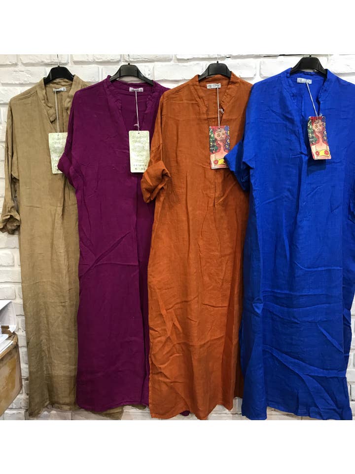 la maison des fibres naturelles – wholesale Klänning - Dam – Lång klänning med tunisisk krage 29340 i 100 % linne29