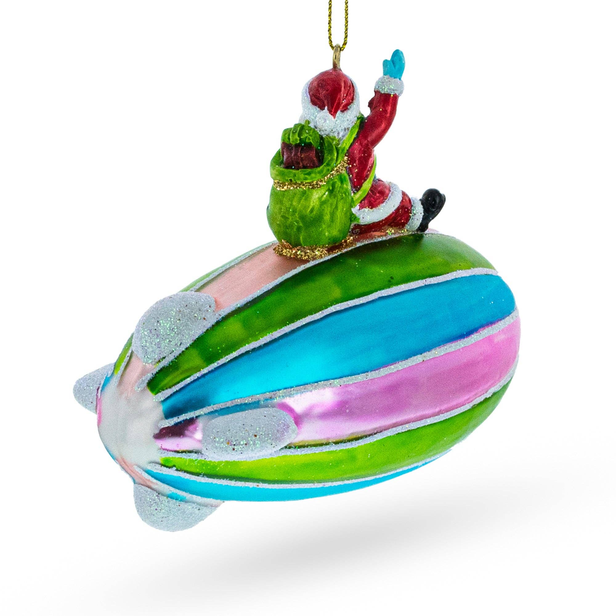 BestPysanky – wholesale Ornament – Santa Flying on Zeppelin Blimp Glass Ornament2