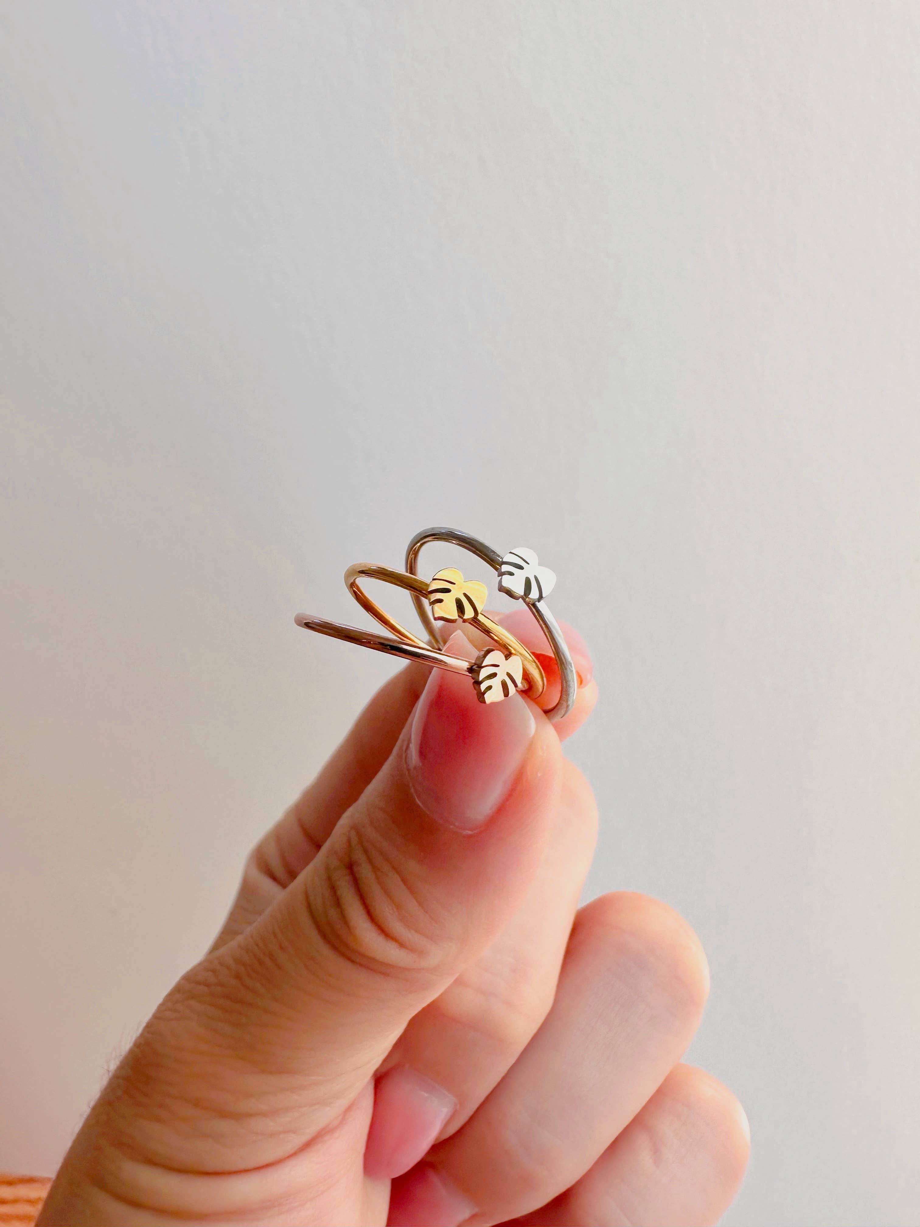 Dainty Little Tiny Things - Wholesale Band/Stacked Ring - Tiny Monstera Deliciosa Plant Ring | Hypoallergenic0