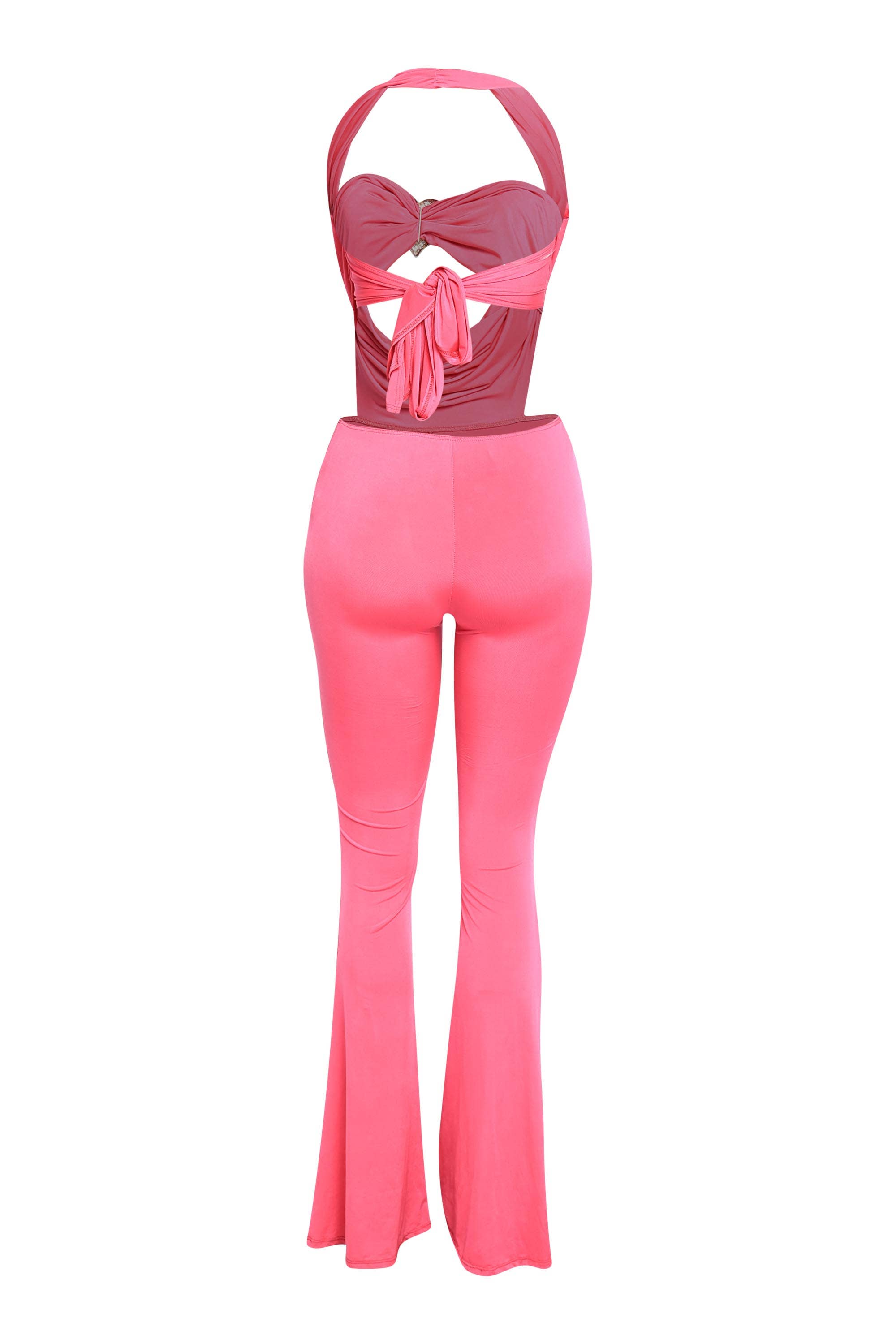 HOT PINK Deep cowl neck halter jumpsuit for wholesale on Faire2