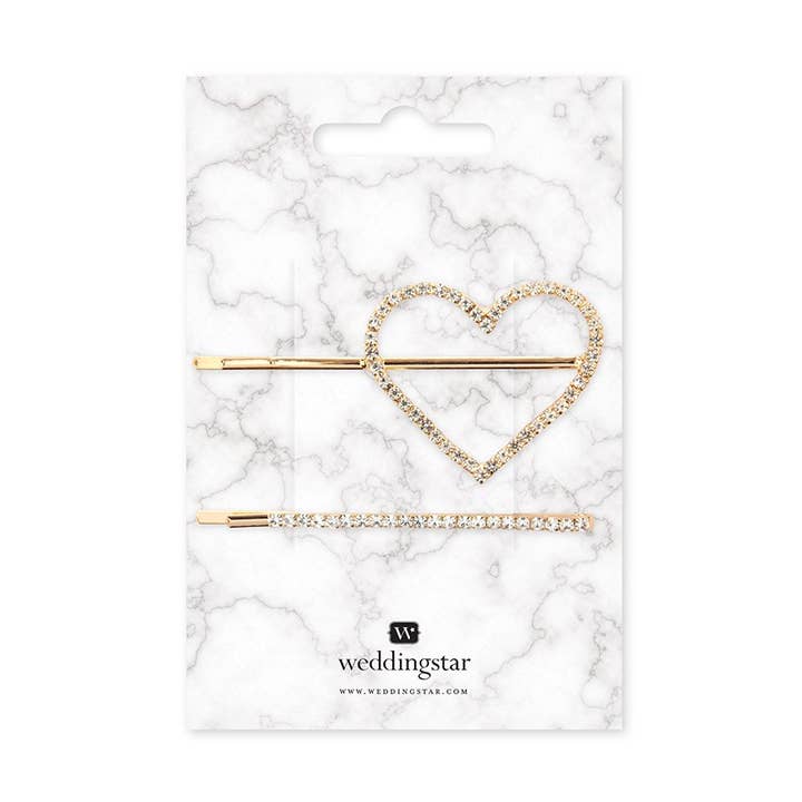 Bridal Party Hair Clips - Rhinestone Heart for wholesale by Weddingstar Inc.