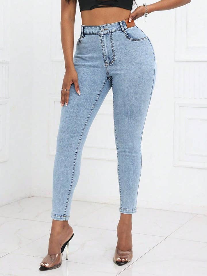 Light High Waist Skinny Jeans with Pockets for wholesale on Faire