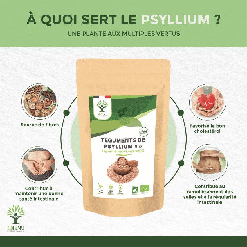 Bioptimal - Vente Poudres protéinées/superaliments - Téguments de Psyllium bio -  Bioptimal3