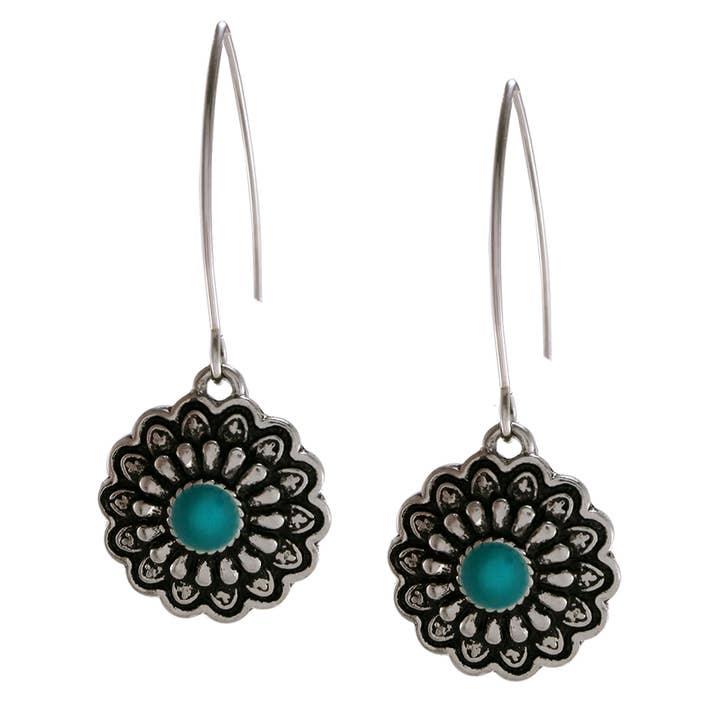 Fleur d'argent - Boucles d'oreilles crochet en acier inoxydable V Wires pour la vente par Bijoux Desert