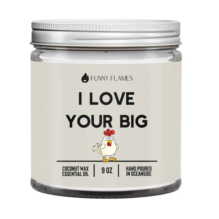 Funny Flames Candle Co - Les Creme - Wholesale Pot/gevulde kaars - Ik hou van je grote pik emoji kaars -9 oz ongepast cadeau