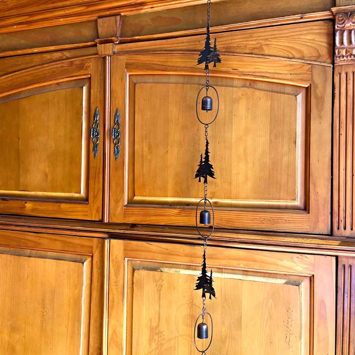 Zeckos - Wholesale Outdoor Ornament/Decor - 70-Inch Metal Rain Chain with 5 Forest Tree Silhouettes & Zen Bells, 3.25-Inch Diameter, Decorative and Functional Downspout Alternative9