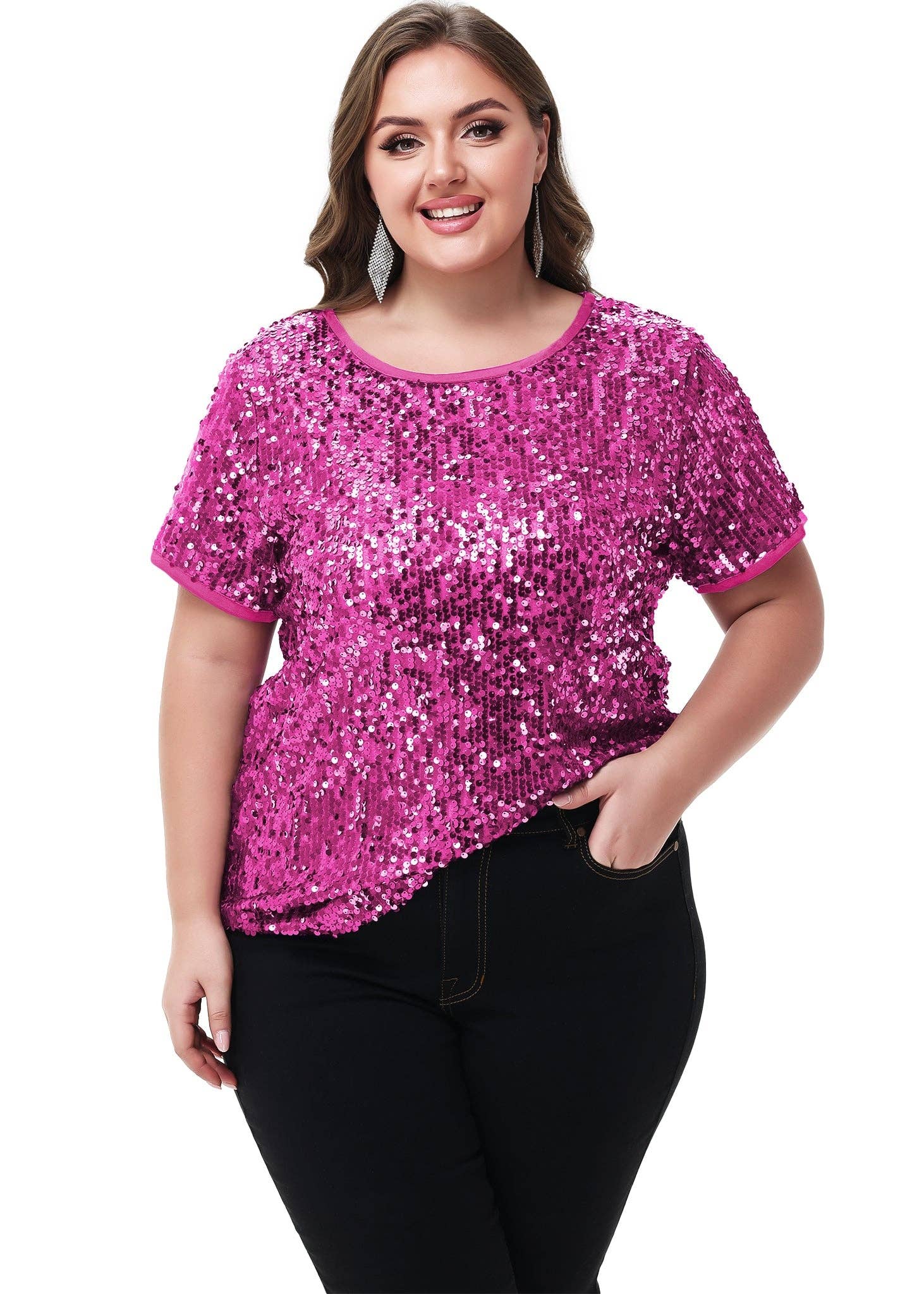 Anna Kaci Wholesale - Wholesale Blouse - Women's - Sequin Tops Plus Size Sparkle Glitter Party Blouse12