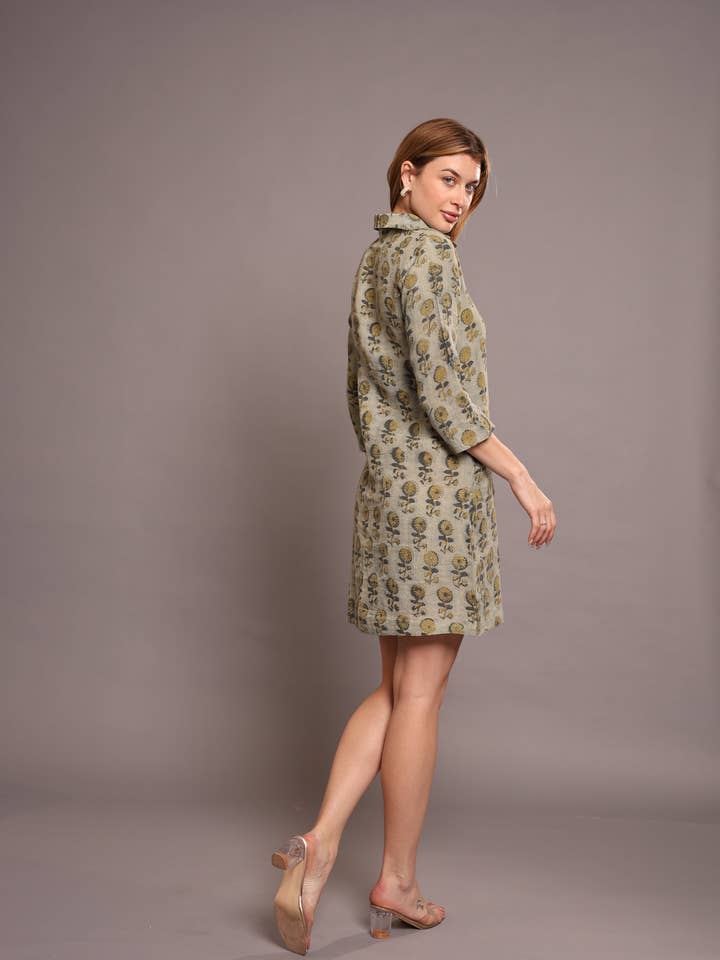 Pista Green Linen Block Printed Knee-Length Dress in Floral Print
for wholesale on Faire1