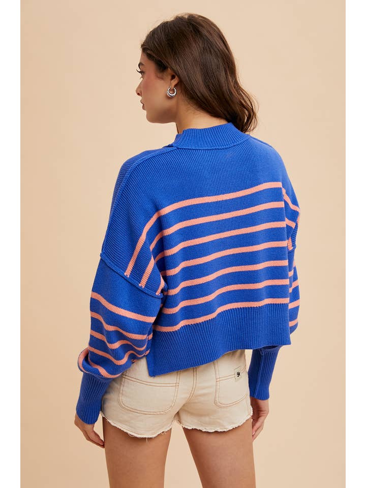 In Loom - Vente Pull en maille – femme - Pull rayé court à col montant10