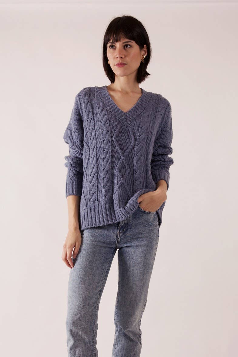 JULIA PARIS - Wholesale Knit Sweater - Women's - Oversized twisted knit V-neck sweater in wool blend7