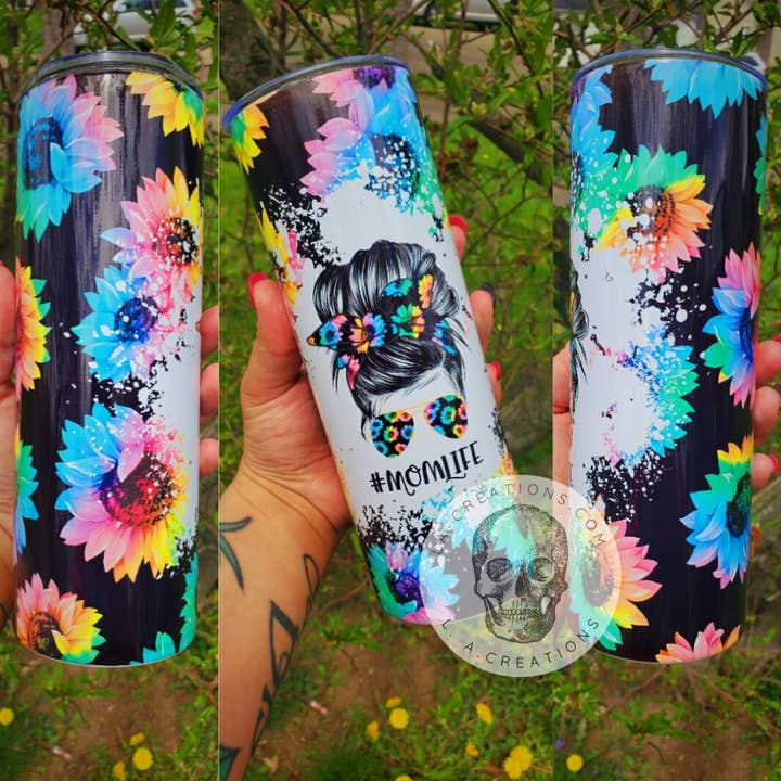 Tie Dye Mom Life Flower 20oz Tumbler for wholesale by L.A. Creations