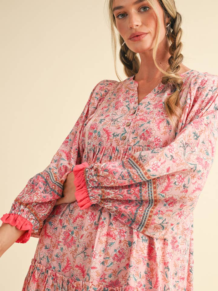 &MERCI - Wholesale Dress - Women's - EXCLUSIVE PRINT PUFF SLEEVE TIERED BABYDOLL DRESS MDR349023