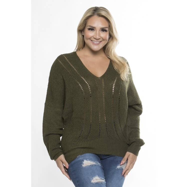 Curve Market - Wholesale Knit Sweater - Women's - PLUS SIZE V NECK KNIT SWEATER12
