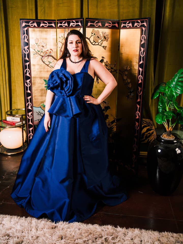 Fleur Peplum Top "Navy Taffeta" for wholesale by byVINNIK