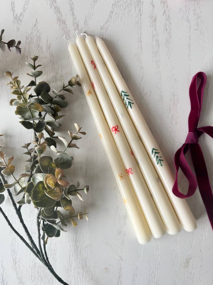Velas Cónicas Pintadas, Árvore de Natal, Laço Vermelho, Estrela Dourada, S por atacado de Acute Designs
