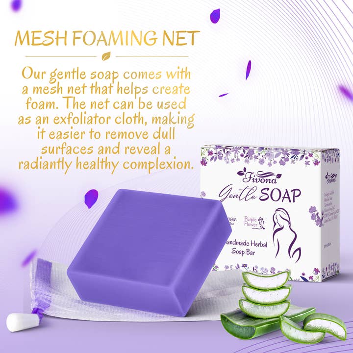 FIVONA - Wholesale Bar Soap - HERBAL FEMININE YONI SOAP WITH FOAM BAG PURPLE FLOWER 5.3OZ3