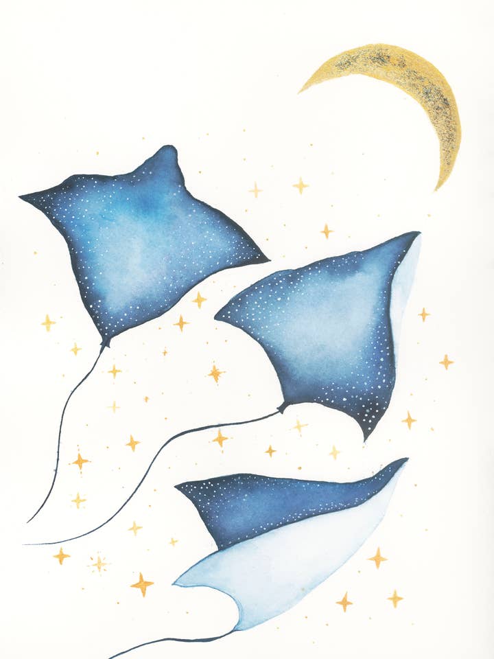 Spotted Manta Ray Print for wholesale by Erin Hellmann Art
