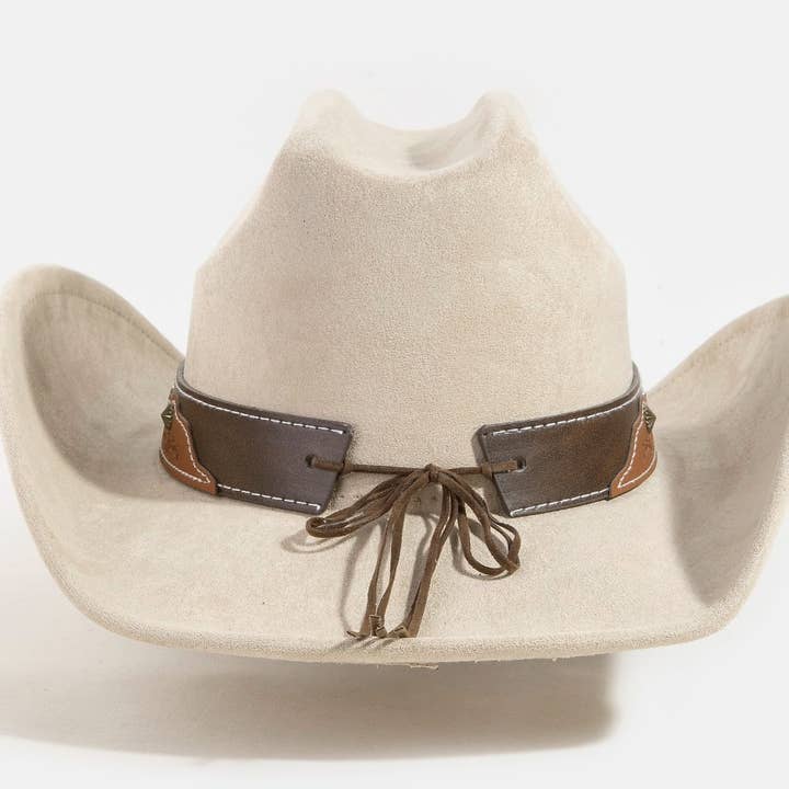 Collections by Fame Accessories - Wholesale Cowboy Hat - Women's - Western Long Horn Leather Strap Cowboy Hat2