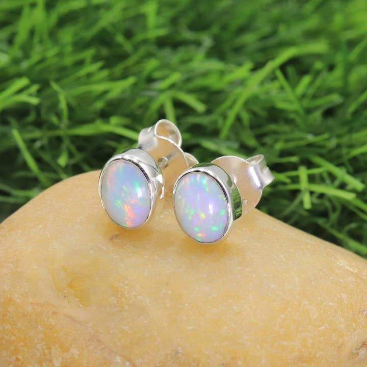 Jay Jools - Wholesale Stud/Post Earrings - Ethiopian Opal Stud Earrings: 925 Silver Handmade Jewelry7
