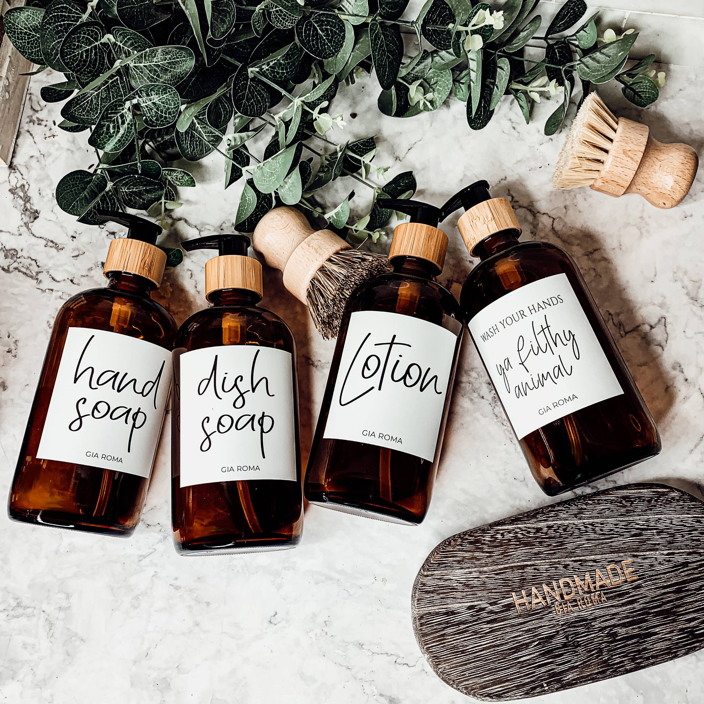 Gia Roma - Vendita all'ingrosso Dispenser per sapone - Dispenser di sapone, flaconi dispenser di ricarica in vetro ambrato da 16 once26