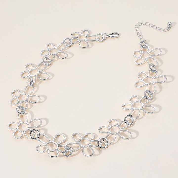 Sensibling Corp. - Wholesale Link & Chain Necklace - Metal Wire Flower Link Necklace