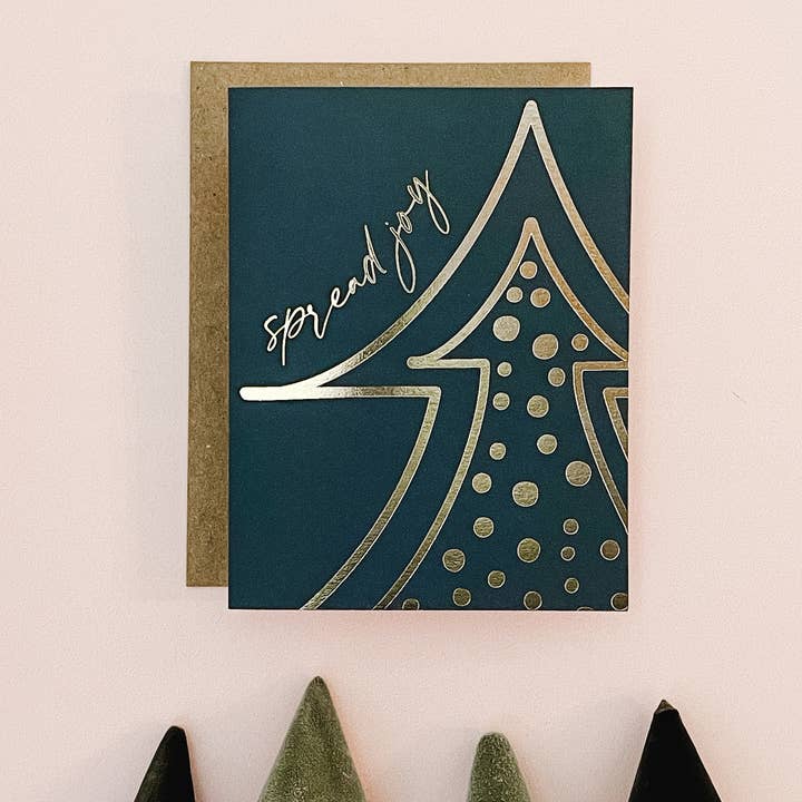 Polka Dot Tree kerstkaartenset met goudfolie voor wholesale door Blue Leaf Design Co.