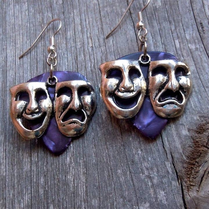 Simply Raevyn - Wholesale Dangle Earrings - Theater Mask Charm Guitar Pick Earrings17