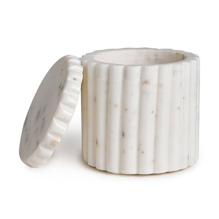 White Marble Canister w/ Grooving for wholesale by BIDKhome