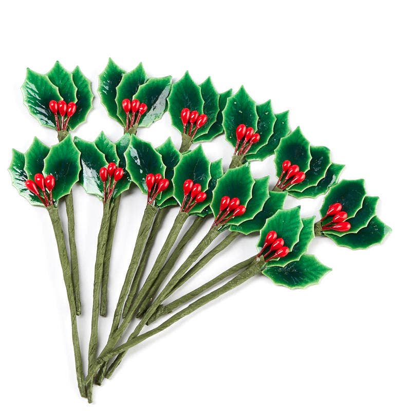 Factory Direct Craft – wholesale Artificial flowers – 3-1/2" Miniature Lacquered Holly Leaf Picks 3