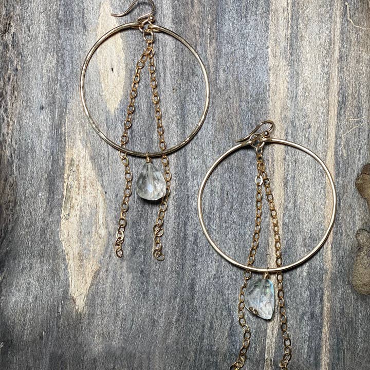 14K GF Quartz and Chain Hoops for wholesale by Beshea Beshea