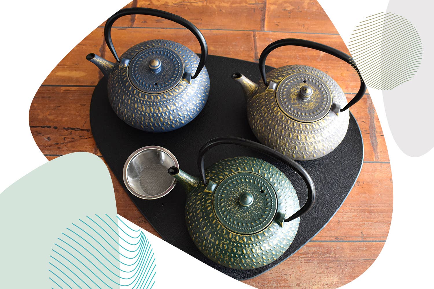 Ja-Unendlich - Vendita all'ingrosso Teiere - Teiera in ghisa Stripe, oro verde 1,0 l3