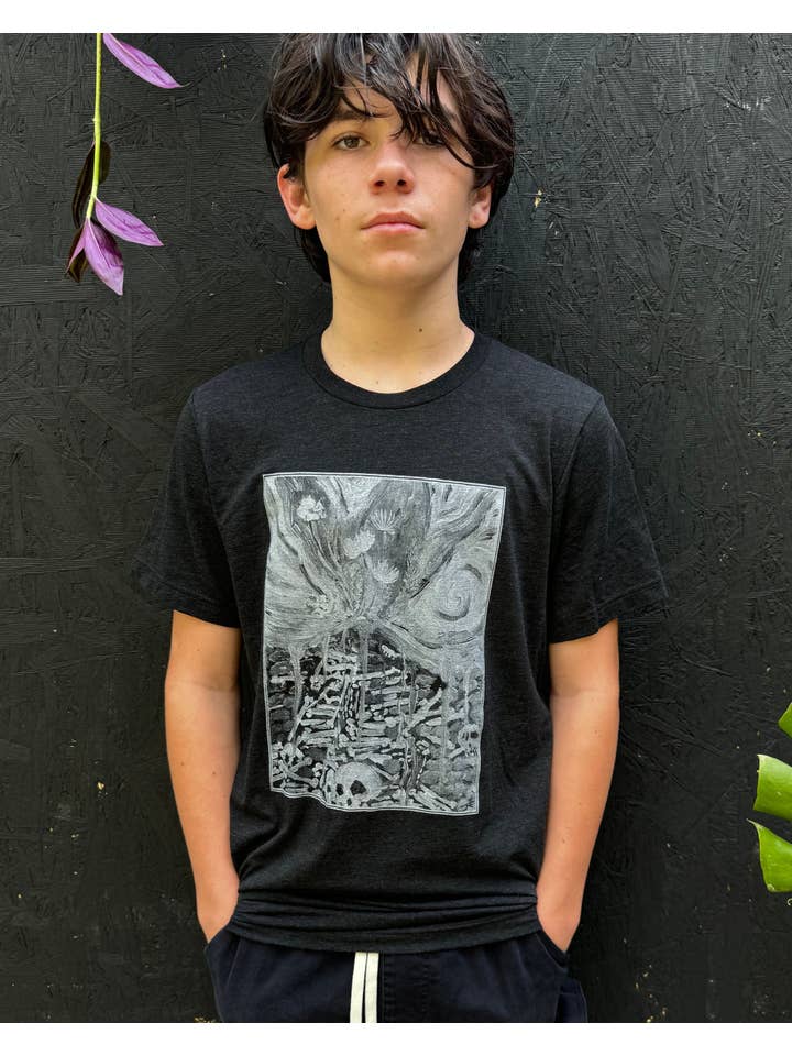 Dark Cycle Clothing - Wholesale Screen printed t-shirt – Men′s - Life and Death VI | Flowers and Bones Men's/Unisex Shirt1