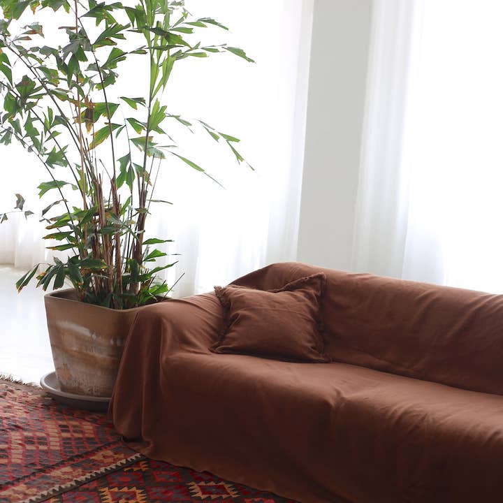 MagicLinen - Wholesale Chair/Sofa Slipcover - Linen couch cover in Chocolate brown