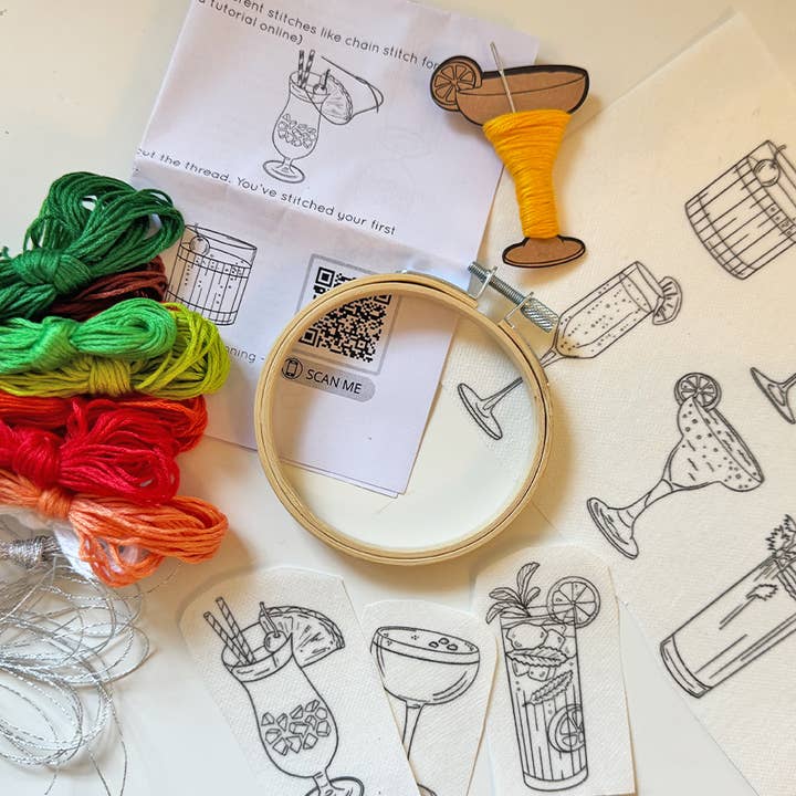 Chasing Threads - Wholesale Embroidery/Cross Stitch Supplies - Stick & Stitch Embroidery Kit - Cocktails8