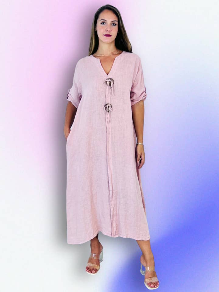 Linen & More - Wholesale Dress - Women's - REF 16325 LONG TWO-RING DRESS 100% LINEN