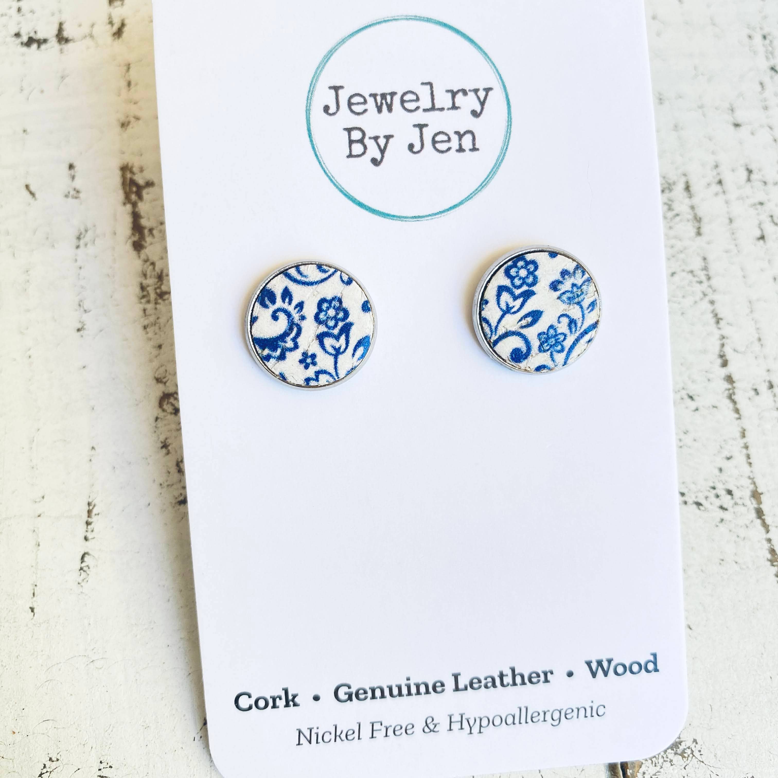 Jewelry By Jen - Wholesale Stud/Post Earrings - Stud Earrings: Blue & White Fine China Pattern3