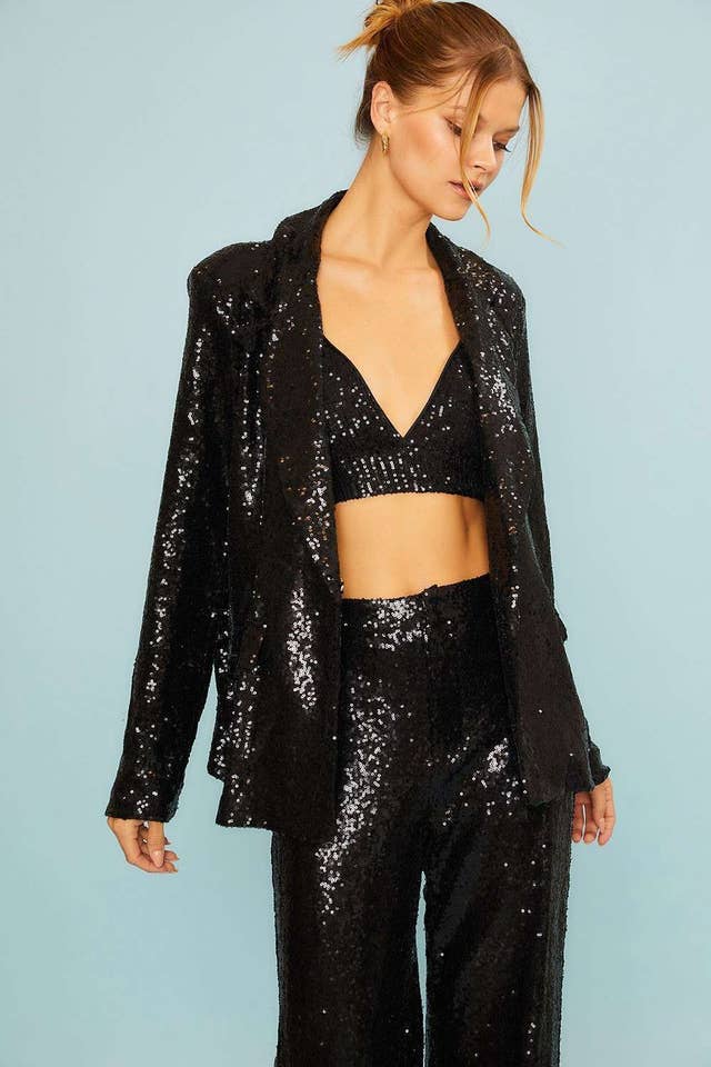 Main Strip - Wholesale Blazer - Women's - Sequin Power Suit Set – Sparkle Outfit Ready to Ship Party 13