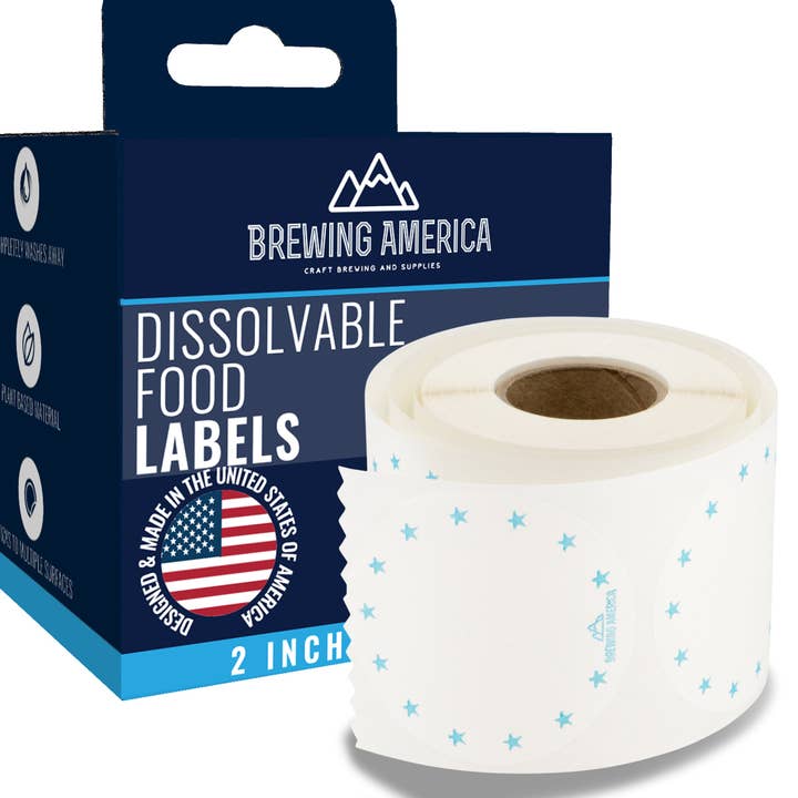 Brewing America - Wholesale Food/Beverage Label - Dissolvable Food Labels for Food Containers Glass, Plastic or Metal No Scrubbing, No Residue - 2 Inch Round TEAL