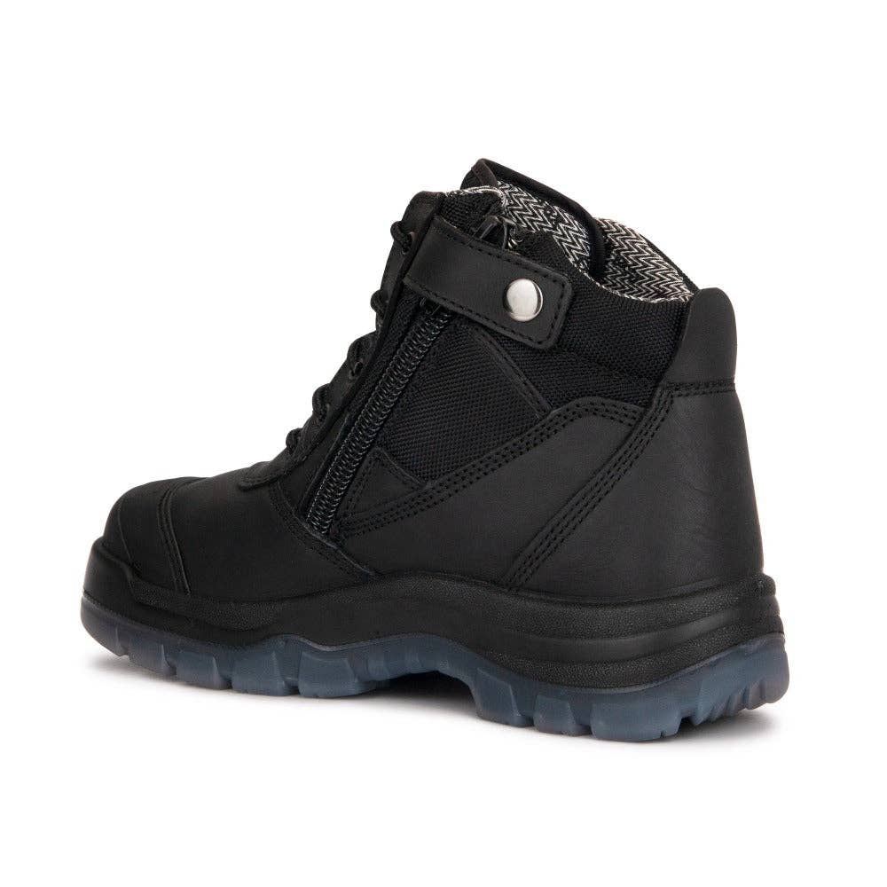 Rock Rooster Footwear - Wholesale Boots - Unisex - ROCKROOSTER Crisson Black 6 inch Zip sided Steel Toe Leather Work Boots AK050BK1