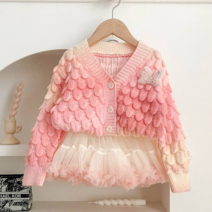 Gradient colorful knitted cardigan&tutu skirt 2pcs set for wholesale by Little Trendy