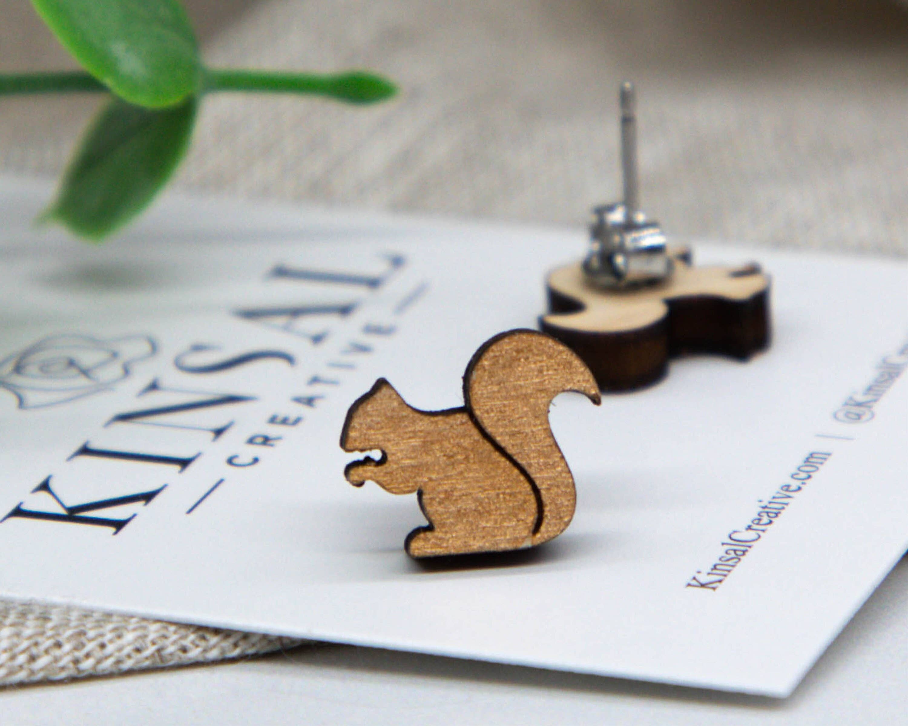 Kinsal Creative - Wholesale Stud/Post Earrings - Squirrel Wood Stud Earrings1