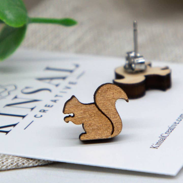 Kinsal Creative - Wholesale Stud/Post Earrings - Squirrel Wood Stud Earrings1