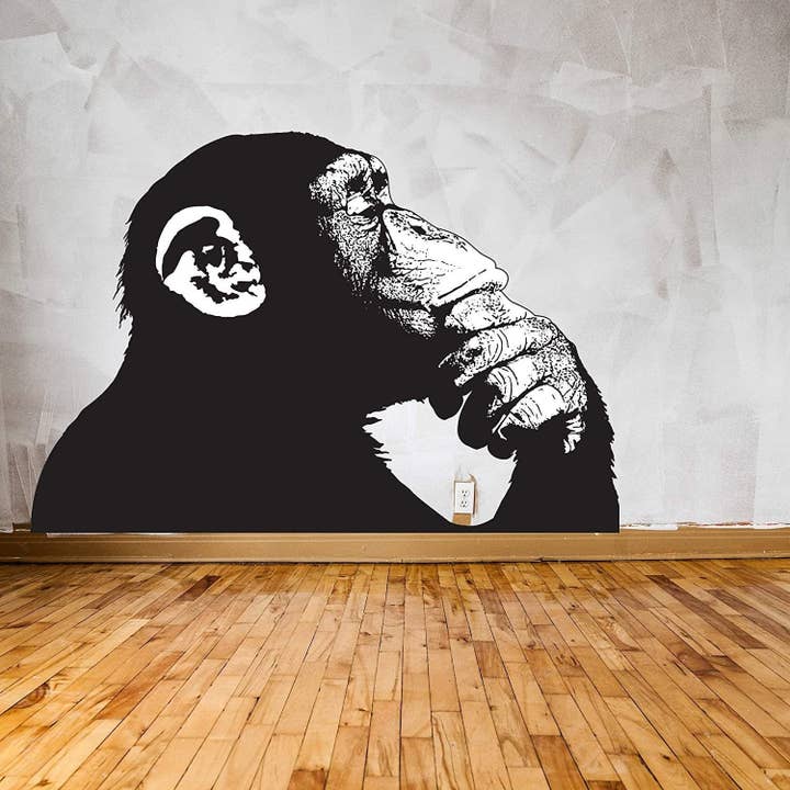 Banksy Macaco com Auscultadores Autocolante de Parede - Grande Bansky Chimpanzé DJ Pensativo Autocolante em Vinil por atacado de Decords