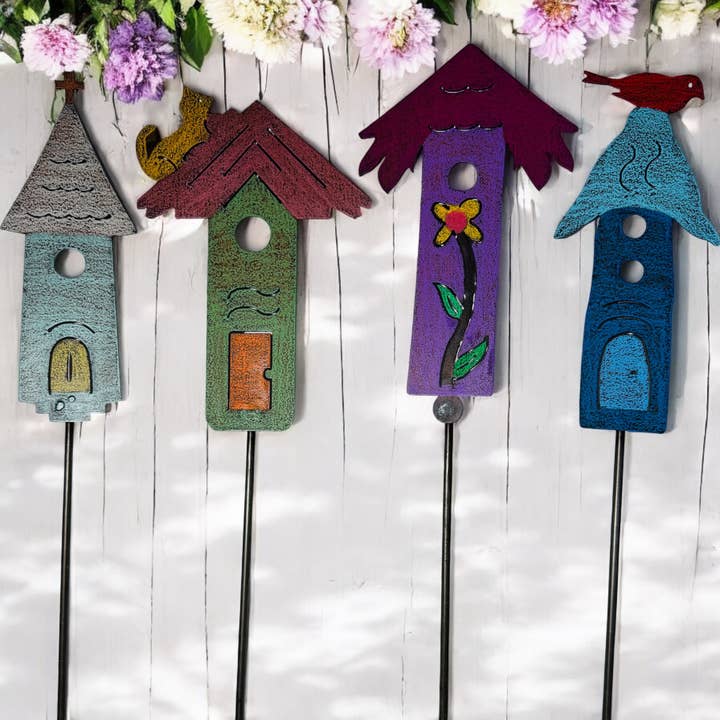 Whimsies - Venta al por mayor Postes de jardín/césped - Estaca de planta para pajarera Estaca de jardín para gato Iglesia flor metal1