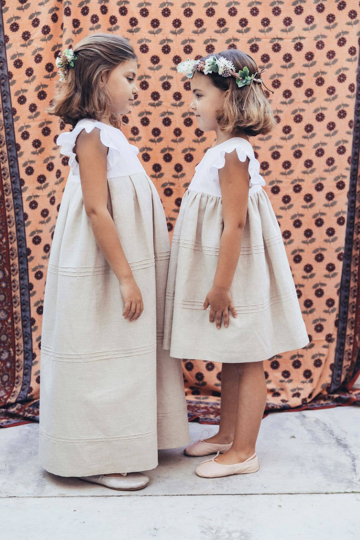 Nós e Tranças - Wholesale Jurk - Kinderen - Wit-beige lange jurk met ribstructuur4